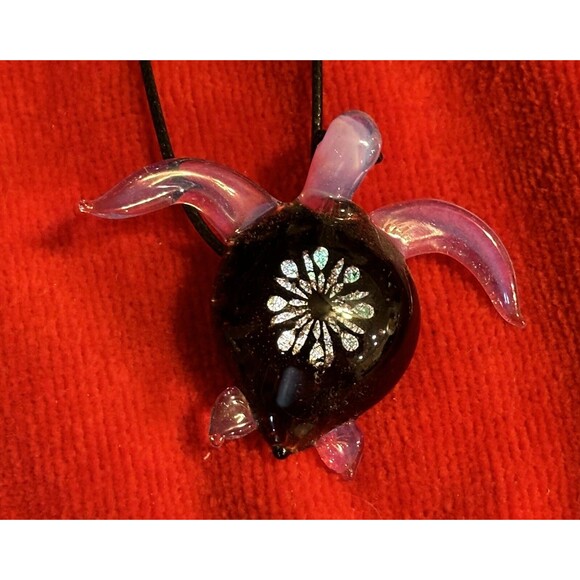 Beautiful Hand Blown Glass Purple & Black Sea Turtle Necklace - Picture 4 of 8